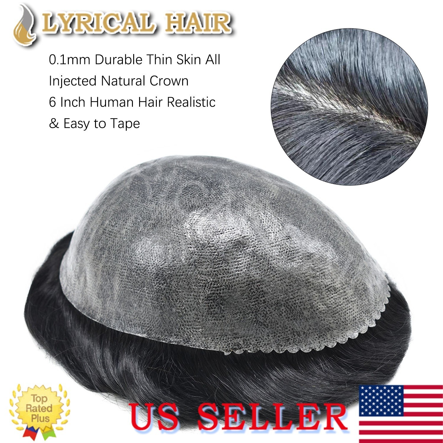 Mens Toupee Human Hair System All Colors Injected PU Durable Thin Skin Hairpiece