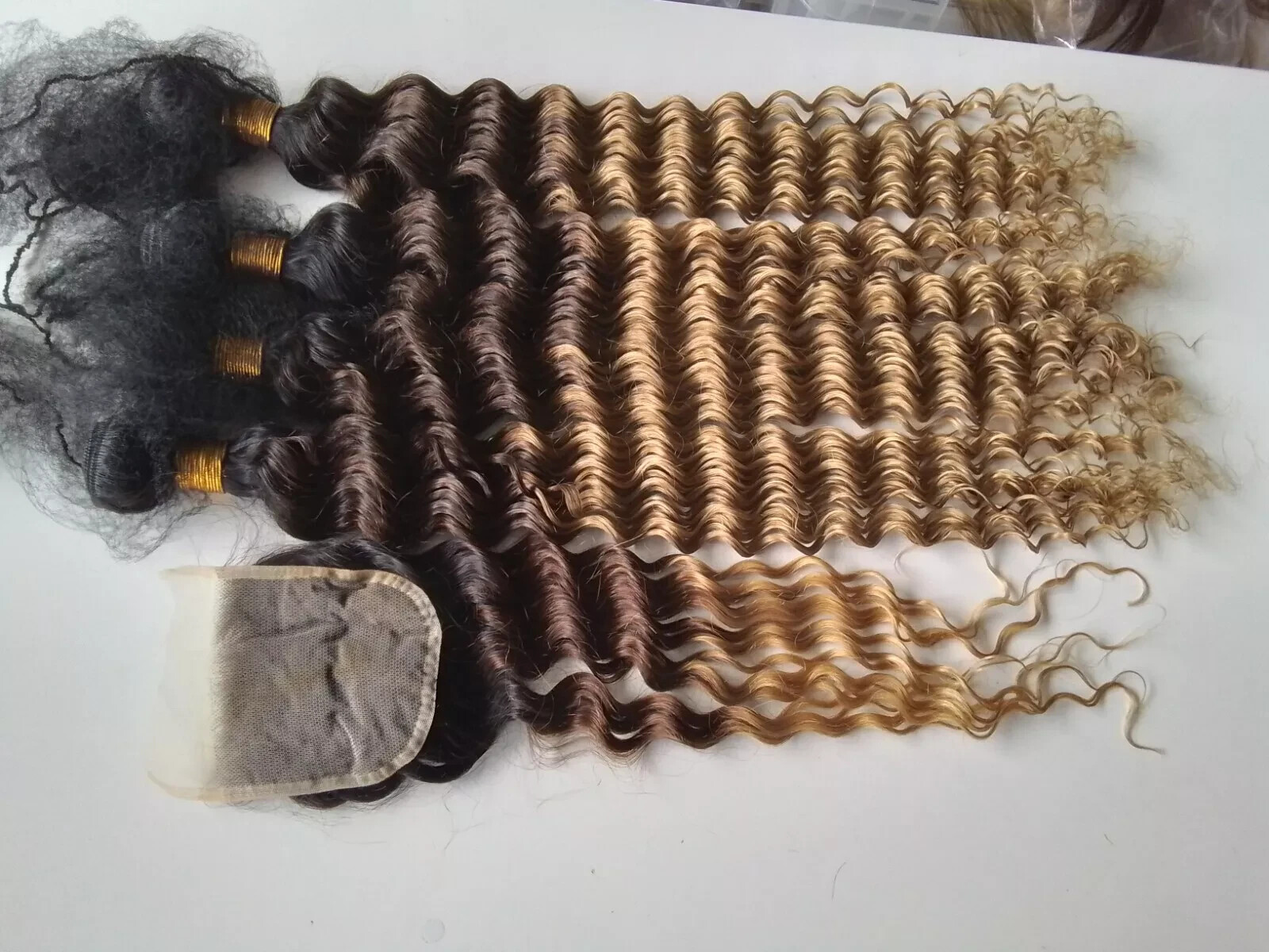 12A BRAZILIAN VIRGIN HUMAN HAIR 3TONES 32+32+32+32&26INCH CLOSURE 450g DEEP WAVE
