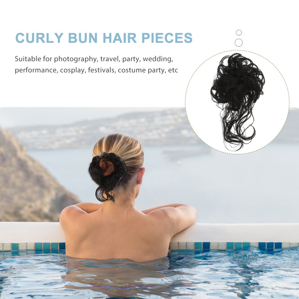 2Pcs Reusable High Temperature Silk Messy Bun Hair Pieces Black Updo Extensions