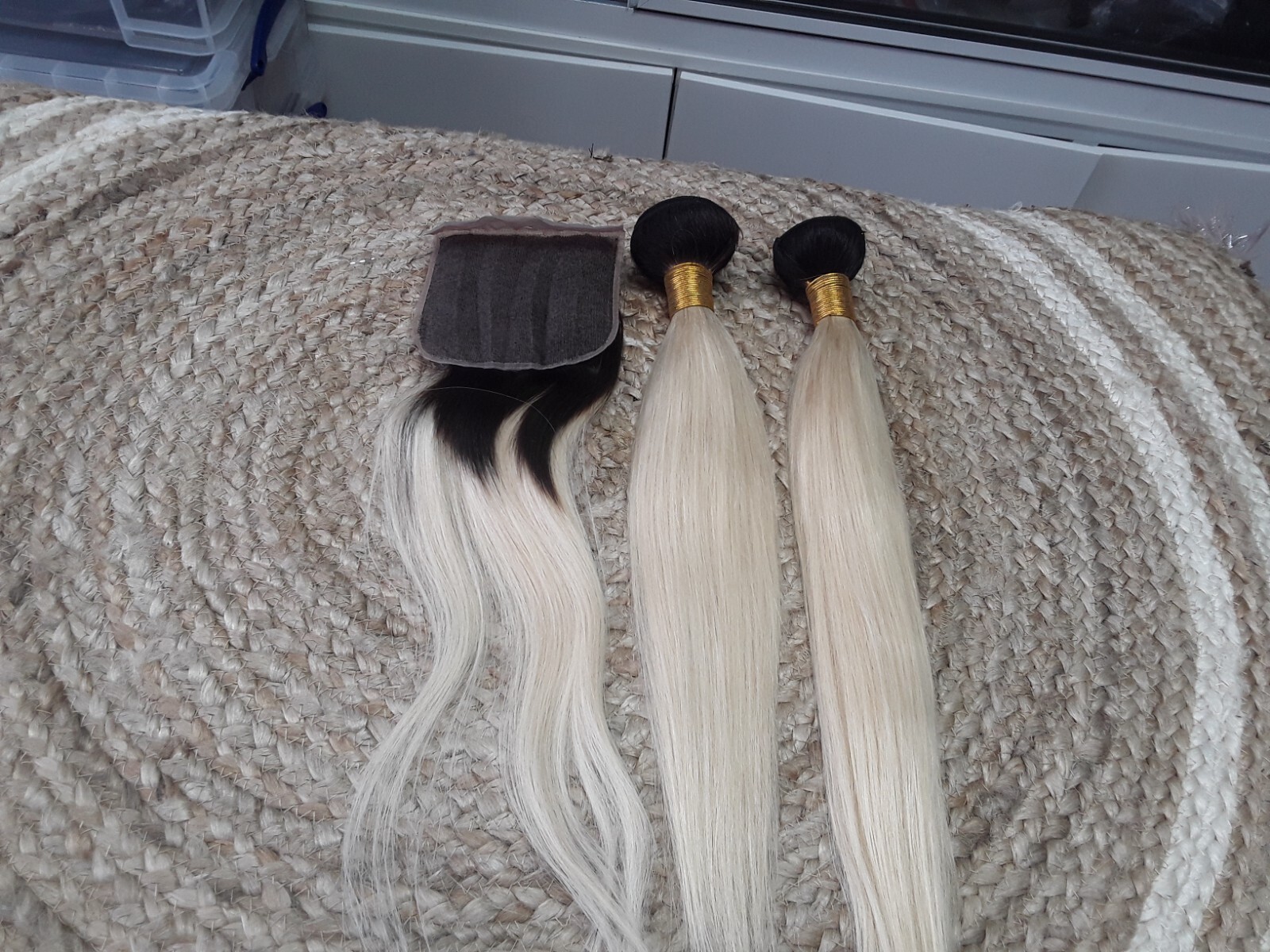 1B/613# ROOT OMBRE PERUVIAN HUMAN HAIR 16+18&16 SILK BASE CLOSURE STRAIGHT 250g