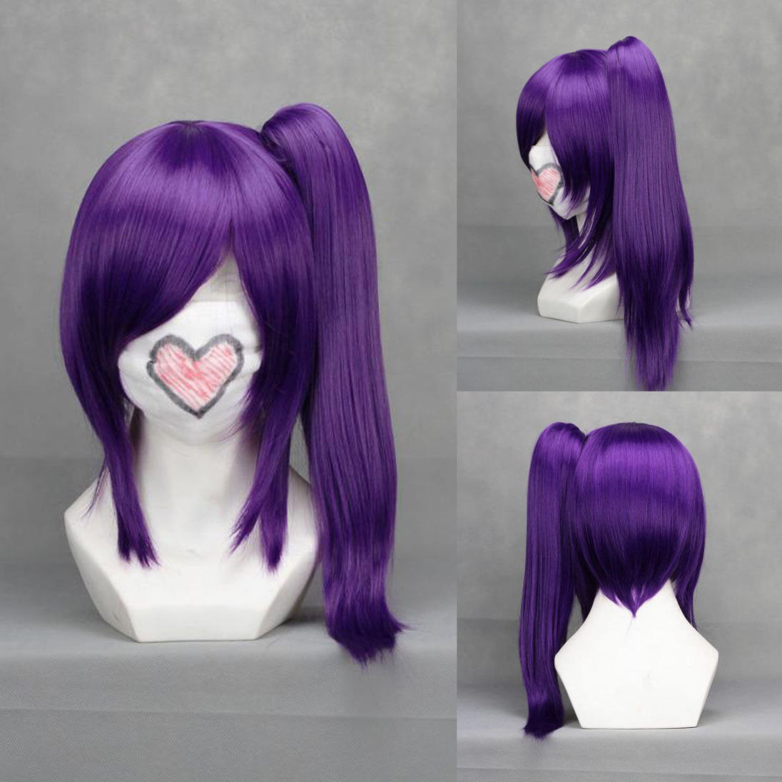 Purple 45cm Anime Cosplay Wig With 1 Clip on Ponytail Full Wig Synthetic Hair
