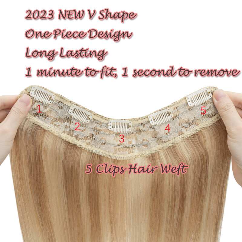 V Part One Piece Clip In Human Hair Extensions Full Head Weft 100G Thicker Brown