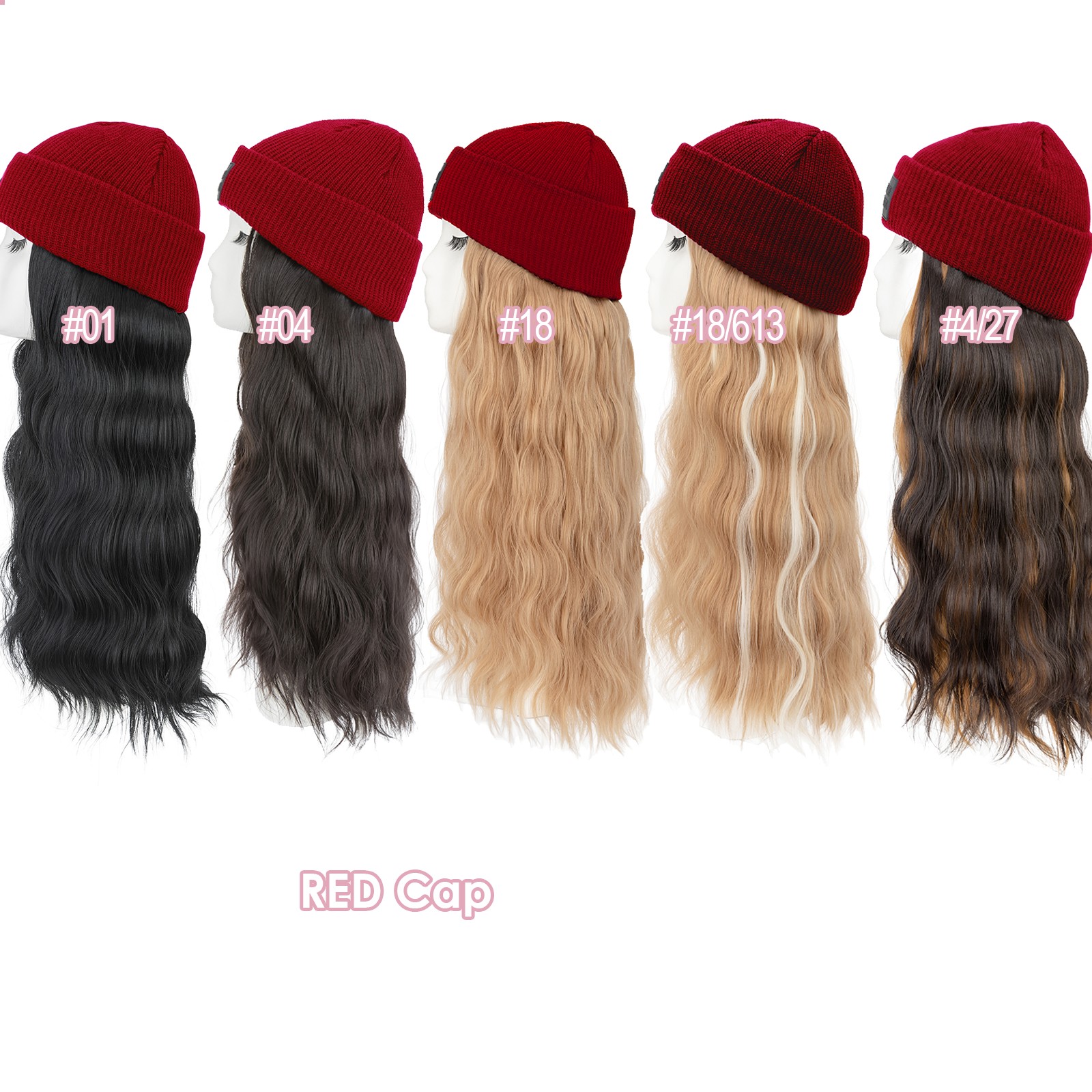 Winter Warm Knit Beanie Hat with Long Wavy Straight Synthetic Hair Wig for Woman