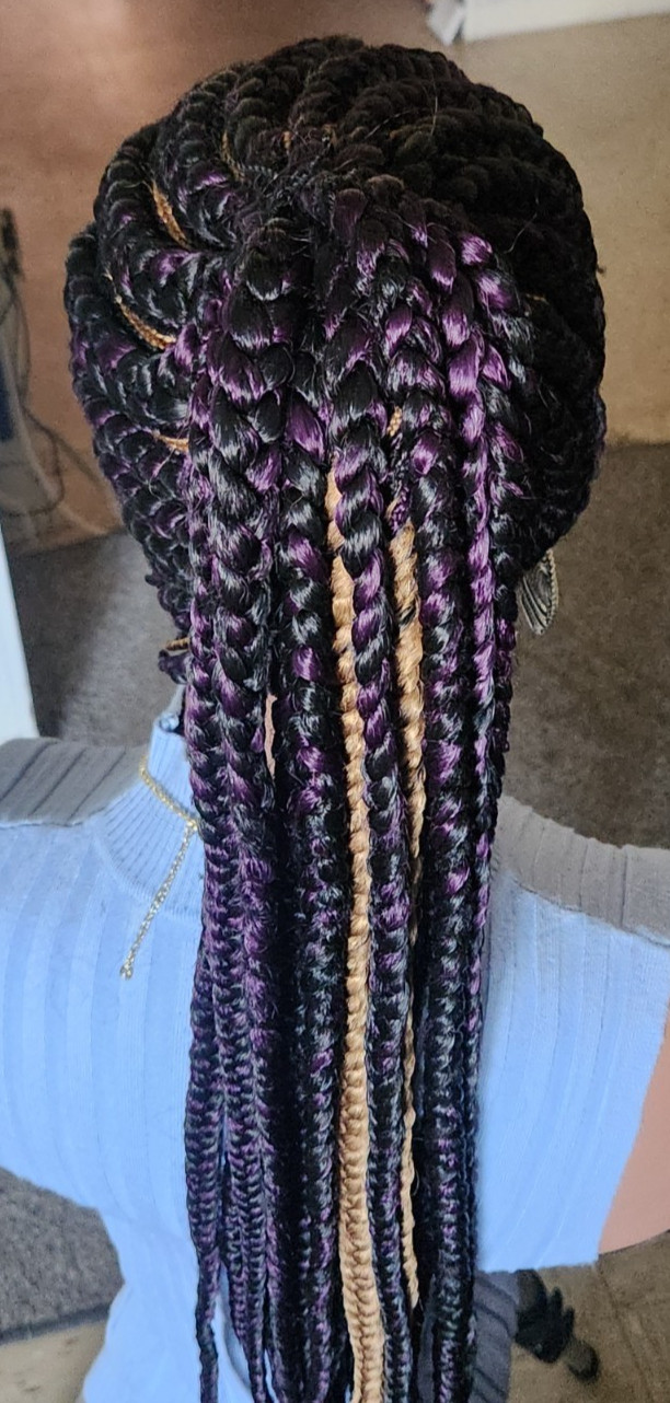 Fully Hand Braided box braid cornrow wig poney tail libre 1B mixt Dark purple/27