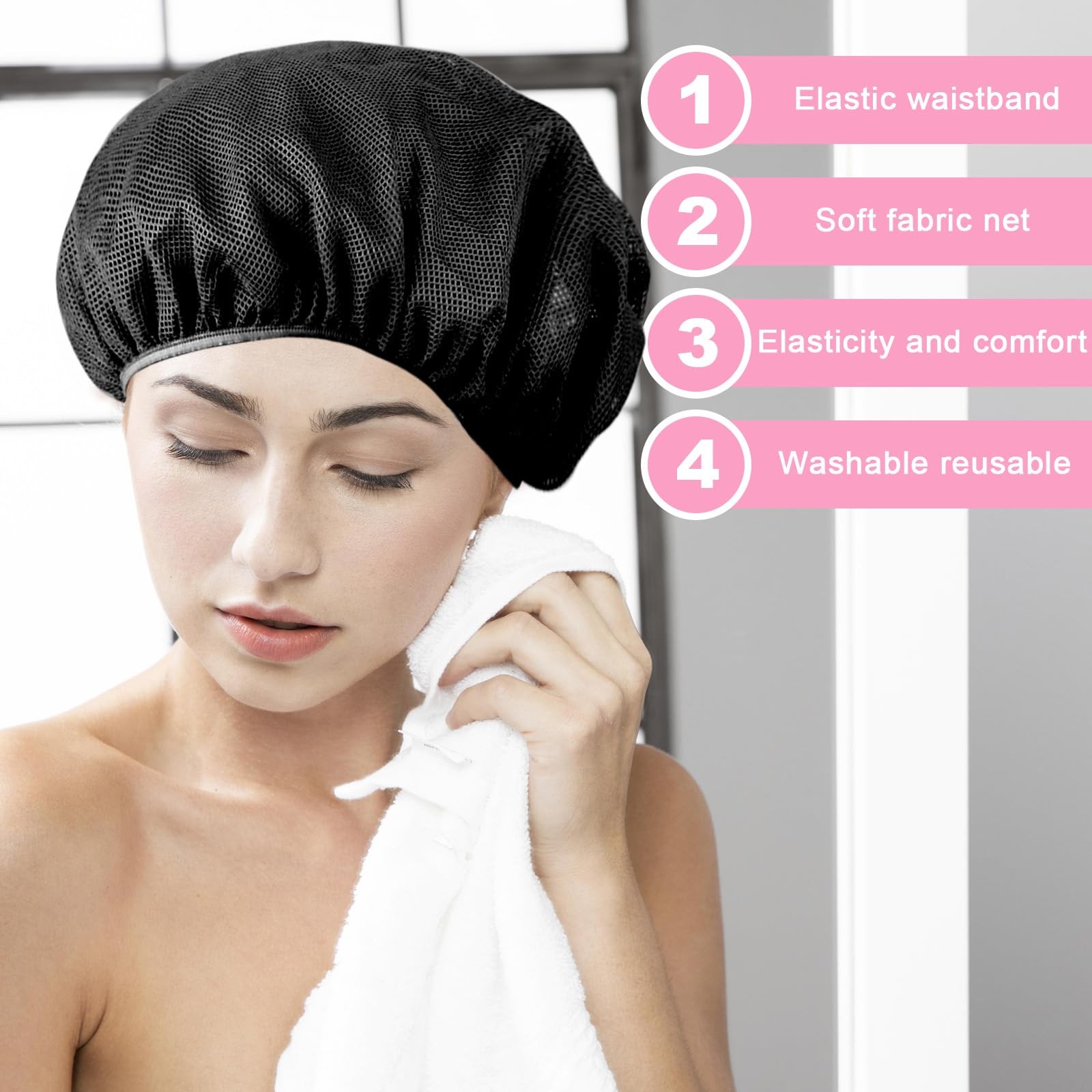 4 Pack Mesh Sleep Bonnets Night Cap Hair Net Wig Caps Women Pink Black