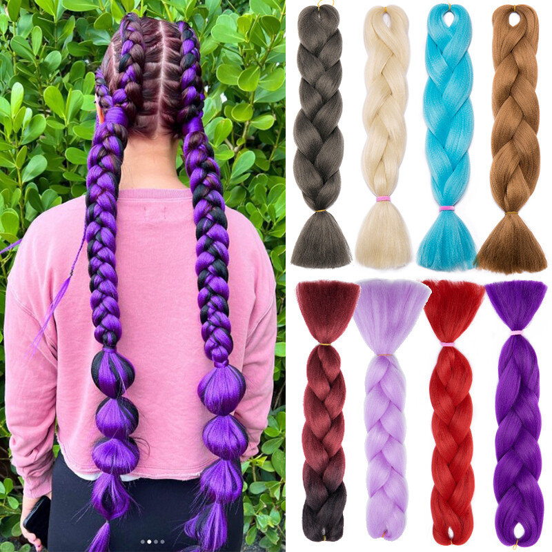 Jumbo Braiding Twist Hair Extensions 24″ Afro Box Braids Ombre Rainbow For Party