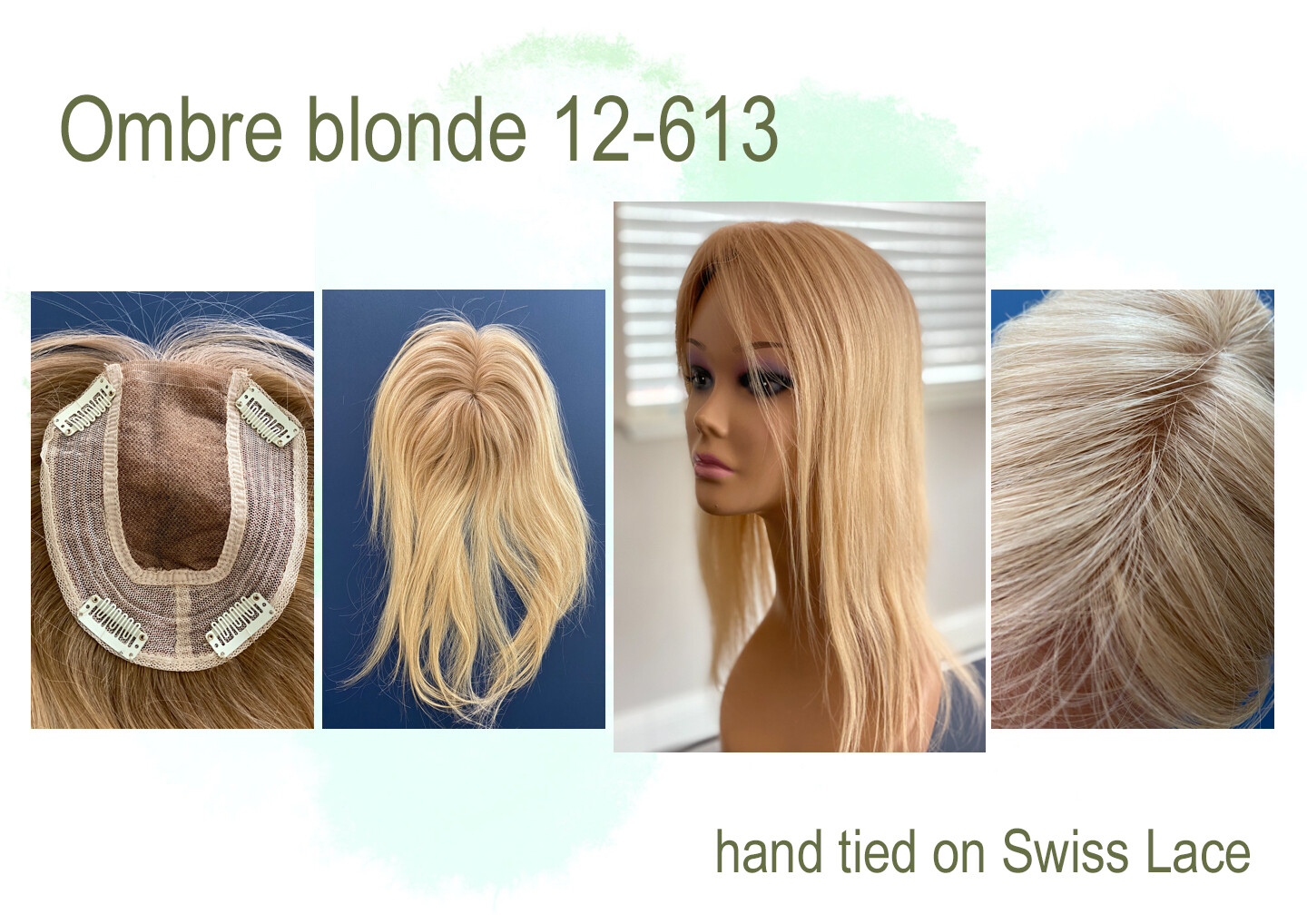 100% Human Hair Topper 14″ with hand injected Silk Top or Swiss lace top