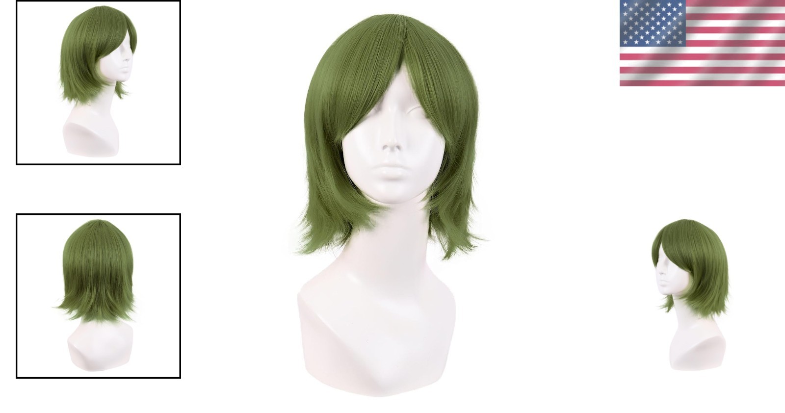 Heat Resistant 12 Inch Olive Green Short Wig with Bangs – Modern Cosplay