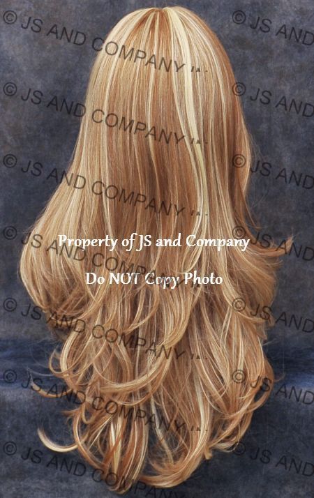 Human Hair Blend Full Wig Heat OK Long Wavy Strawberry Blonde Mix WBKT 27-613