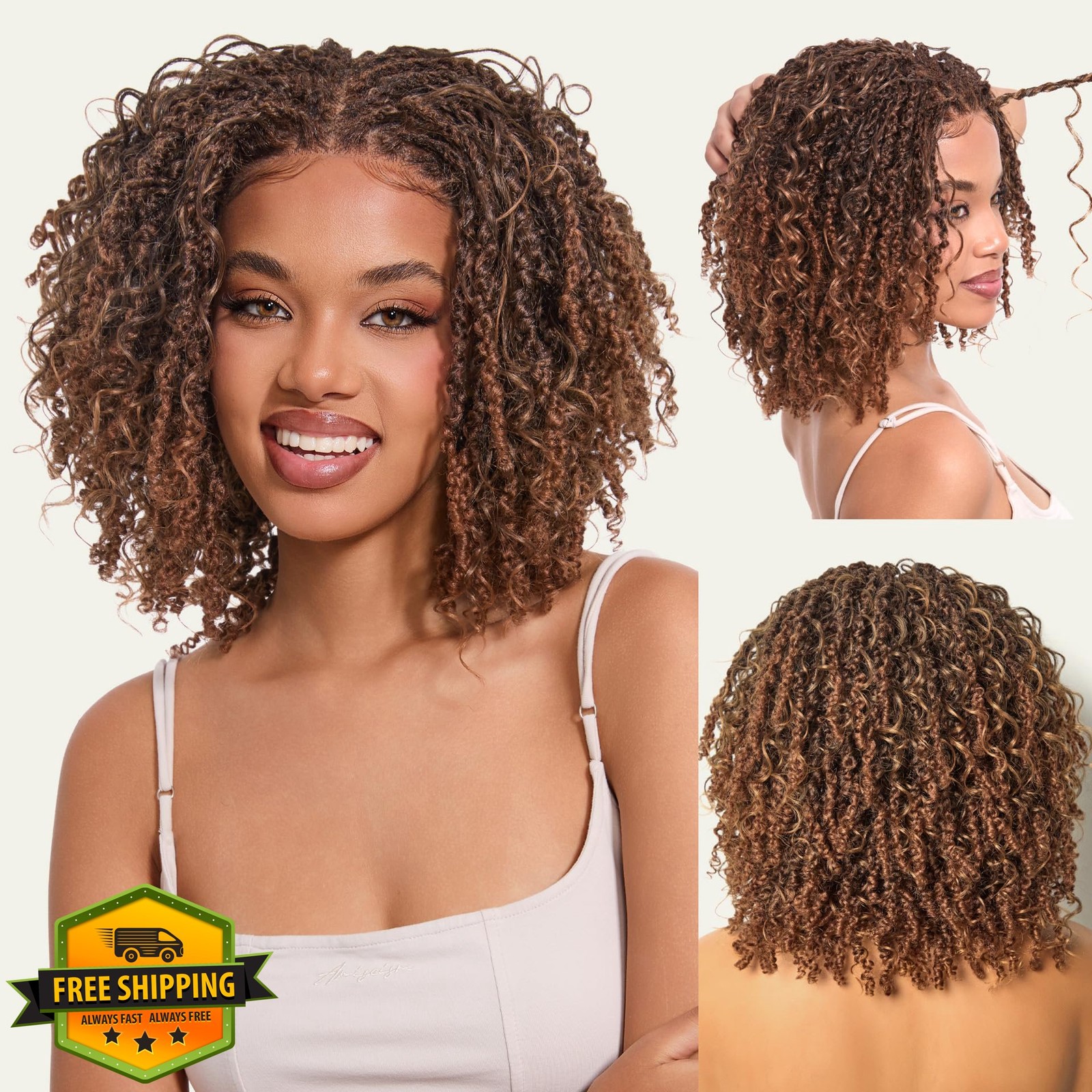 Frodio Veralux Fiber Wig 12” Synthetic Micro Twist Curly Brown Lace
