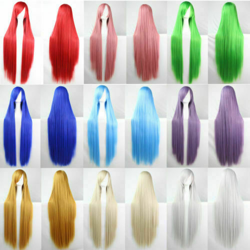 100cm Long Straight Cosplay Wig Multi Colors Heat Resistant For Women Full Wigs