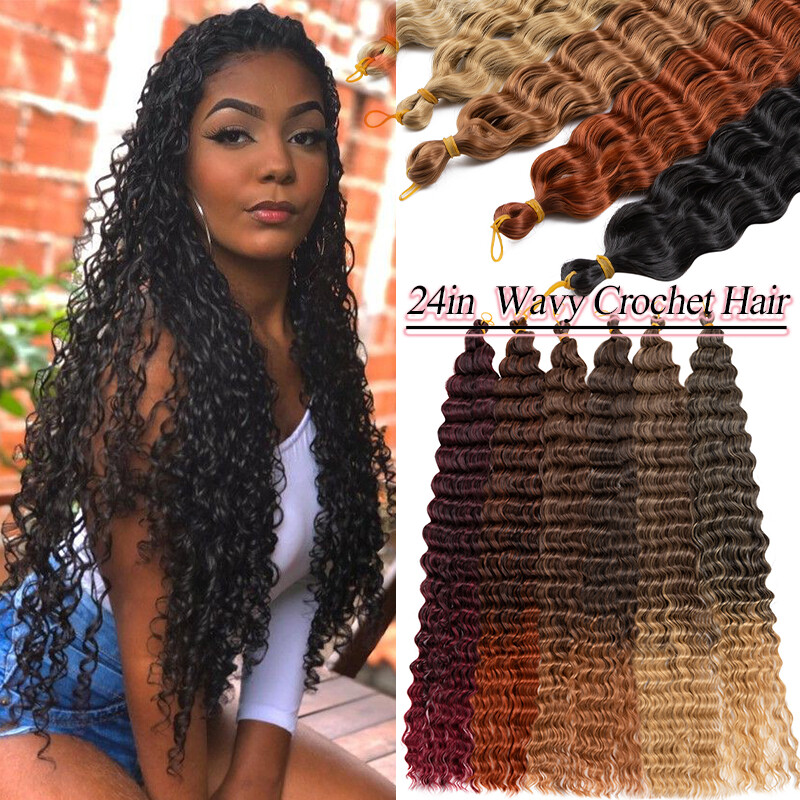 28″ Afro Deep Wavy Crochet Braid Hair Bundles Water Wave Curly Crochet Extension