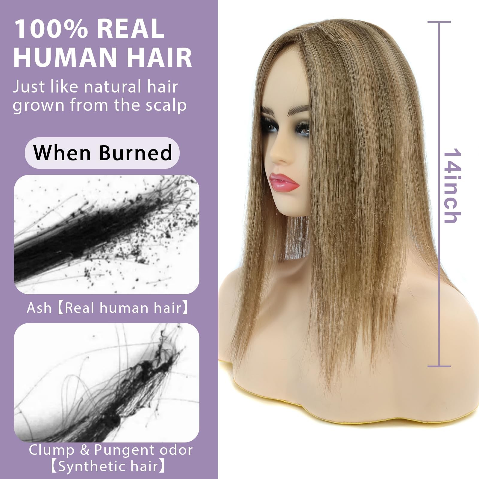 Topunique Toppers Hair Pieces For Women Tac 3X5 Inch Injected Silk Base 14 Inch