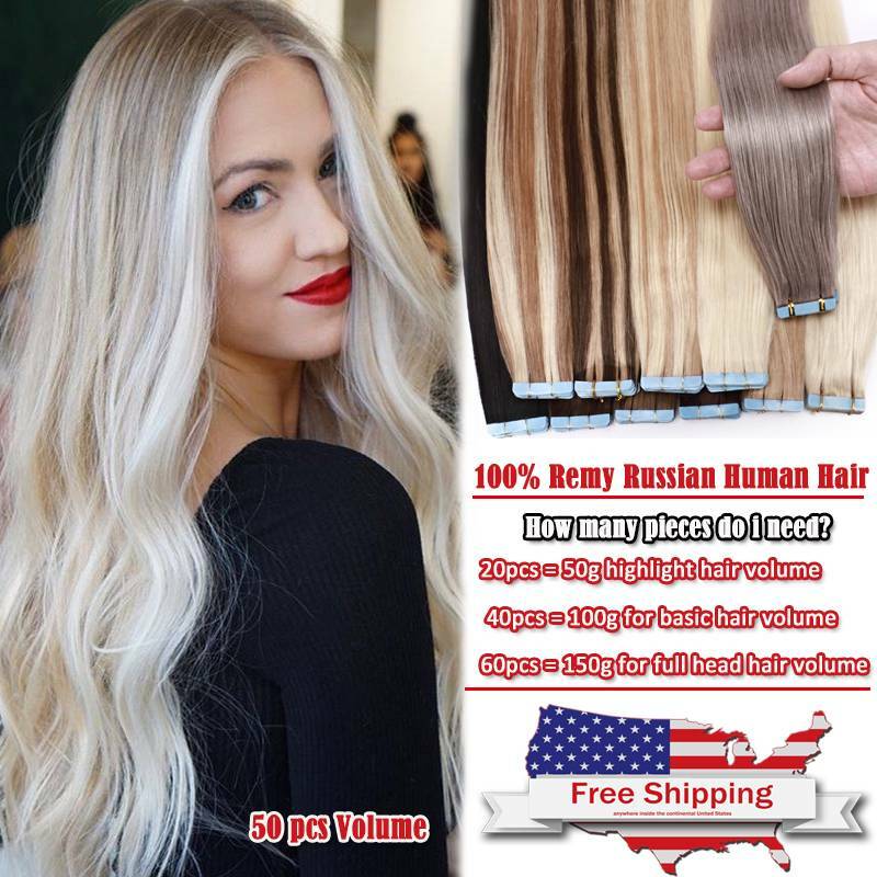 US CLEARANCE Seamless Tape in Remy Human Hair Extensions 20 40 60 PCS Full Head