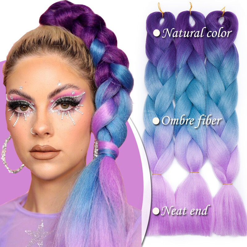 Crochet Box Braiding Long Jumbo Braid Hair Extensions Rainbow Festival Braided
