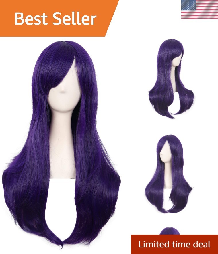Modern Dark Purple Curly Wig 70cm with Adjustable Cap for Cosplay