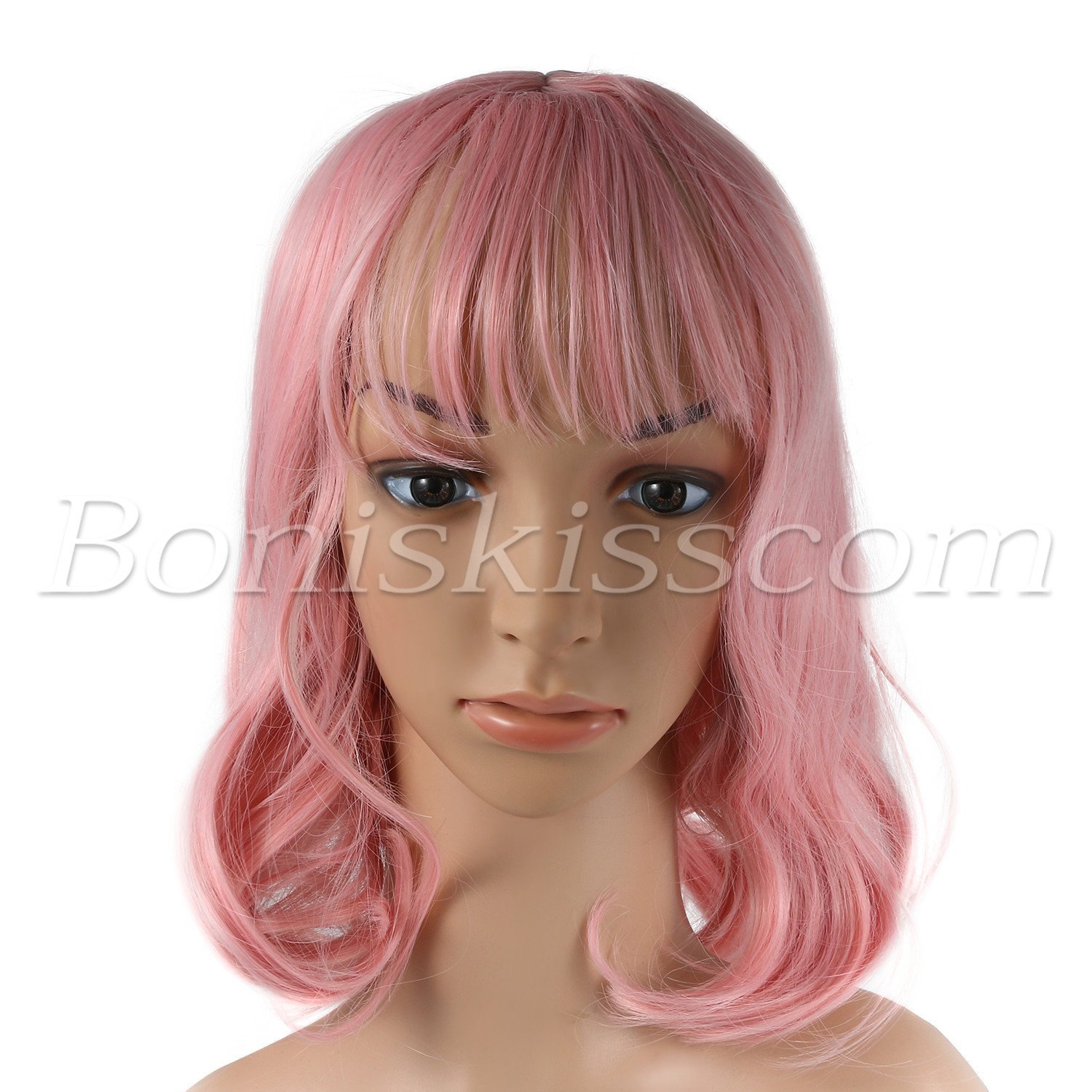Women’s Girls 35CM Short Pink Curly Synthetic Cosplay Costume Party Stage Wig