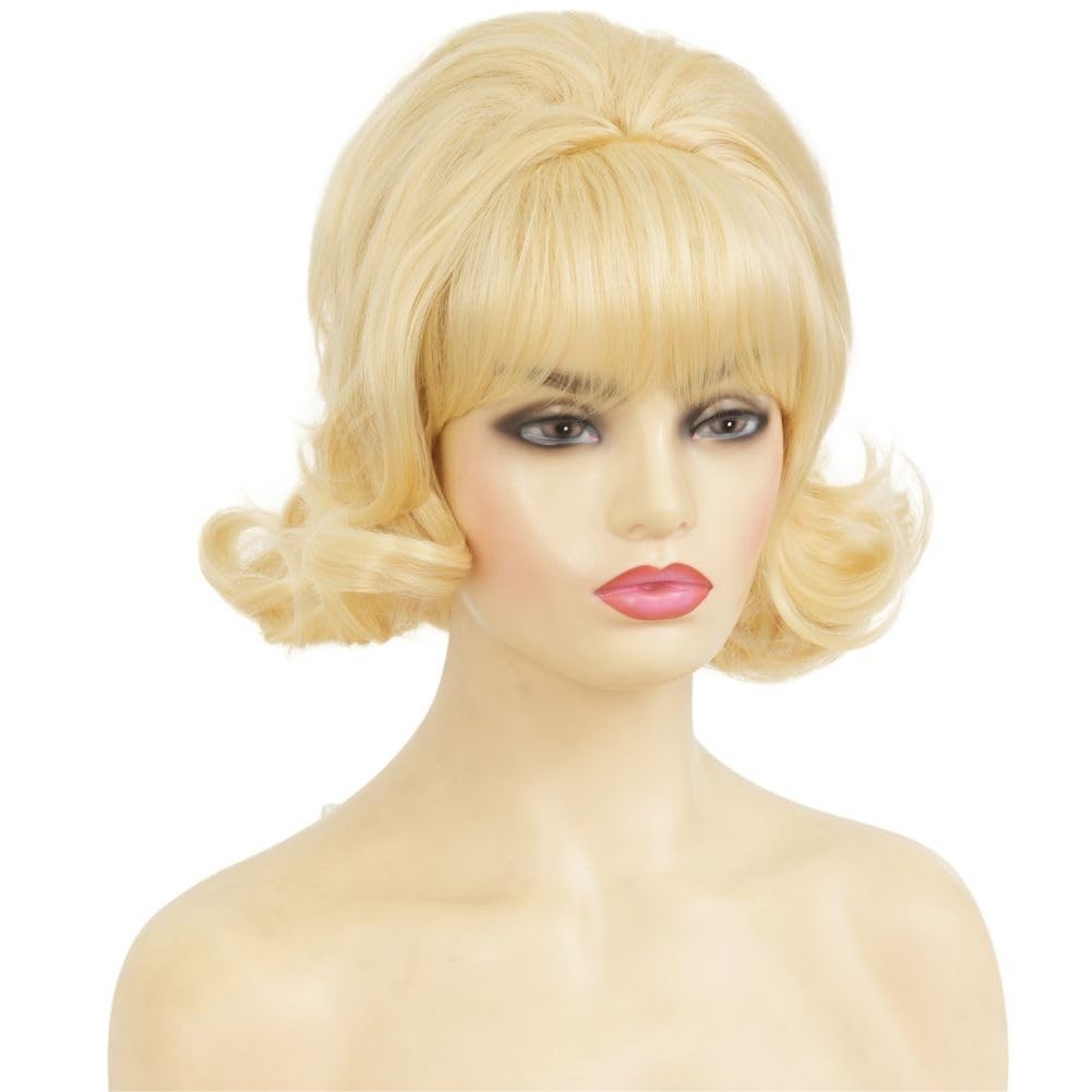 Blonde Vintage Curly Cosplay Wigs for Women Bouffant Beehive 50s 60s Retro Co…