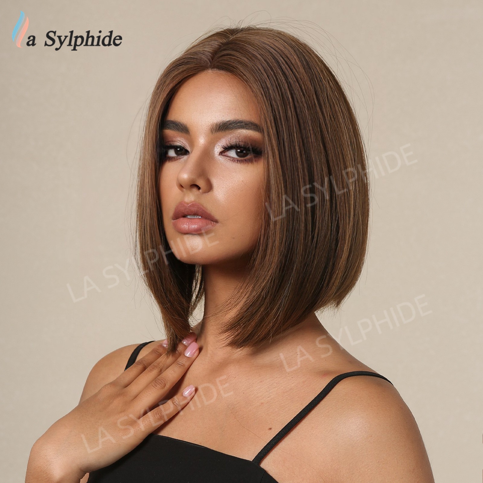 Middle Part Shoulder Length Brown Straight Bob Wig Small Lace Cap Rose Net Heat