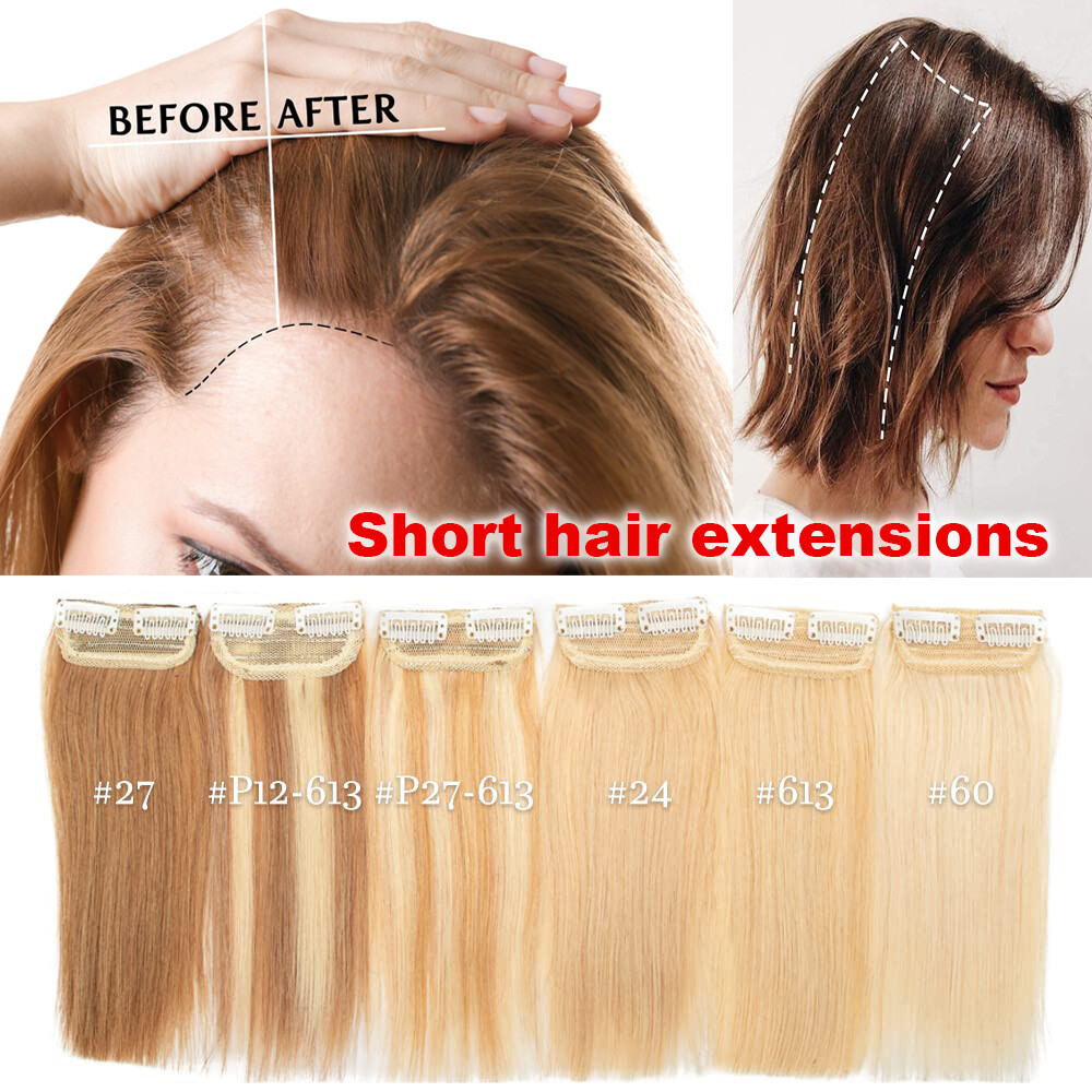 4″-12″ Short Hair Pad Clip In Real Remy Human Hair Extensions One Piece Blonde Q