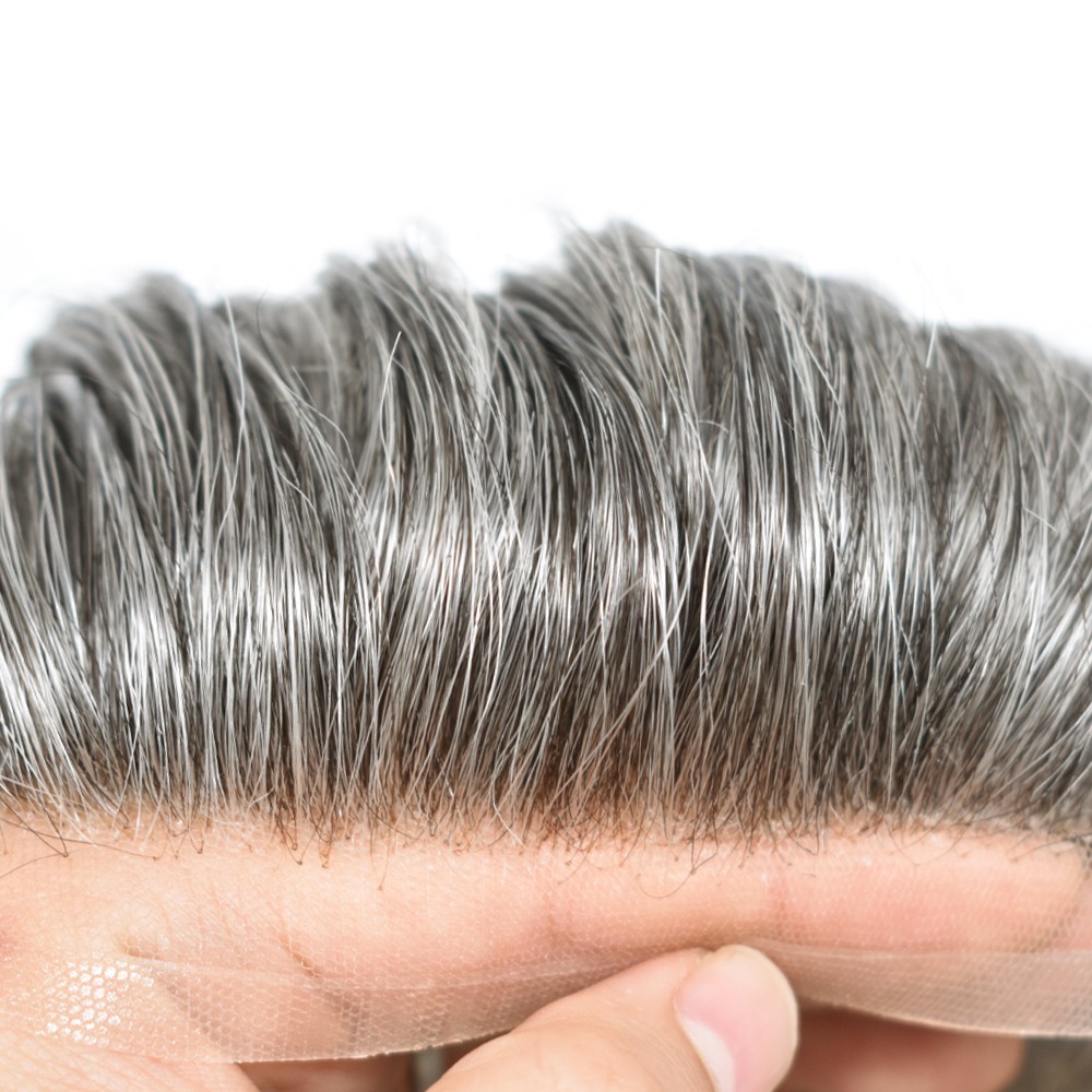 French Lace FrontToupee for Men HairSystem Replacement Mono Mens Hairpiece Wig
