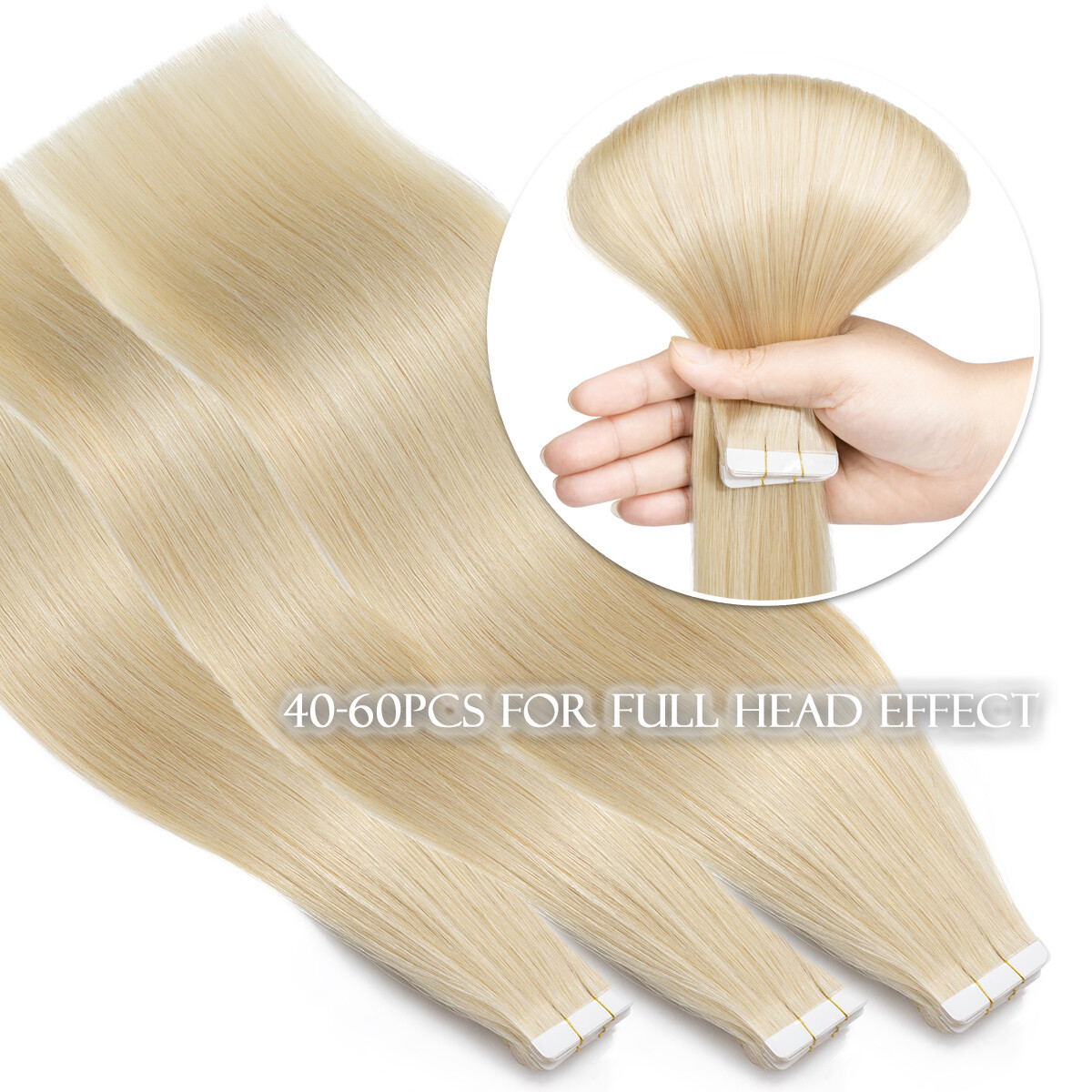 60PCS/150G Thick Tape In Remy Human Hair Extensions Full Head Skin Weft BLONDE S