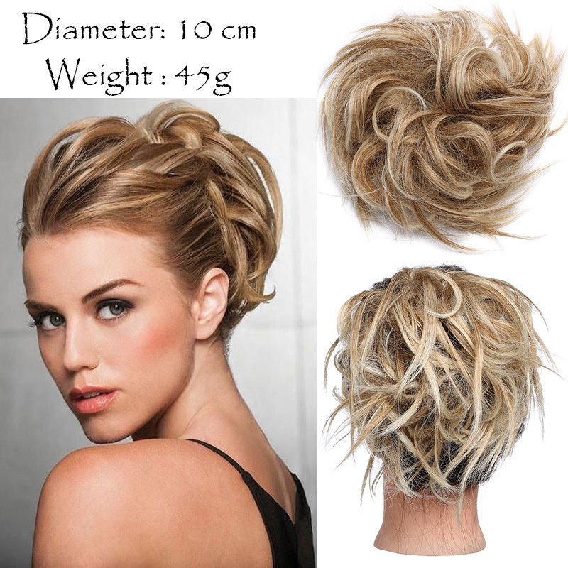 Tousled Updo Messy Ponytail Bun Elastic Band Wrap On Hair Piece Straight Wavy US