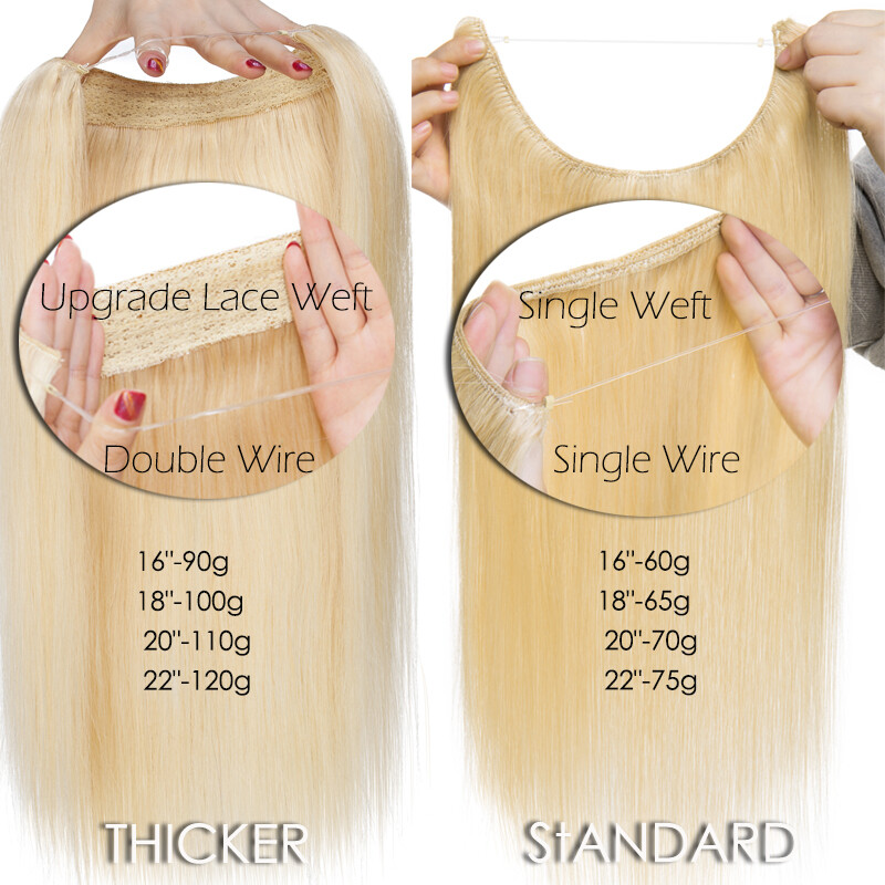 One Piece THICK Secret Wire No Clip In 100% Remy Human Hair Extensions Weft RW
