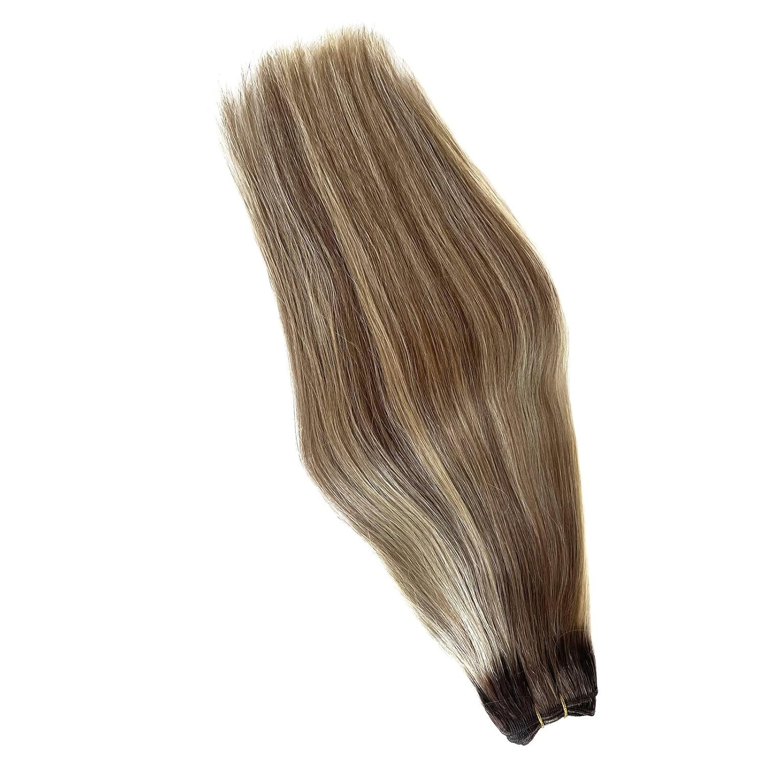 Luxury 12 Inch Ombre Human Hair Extensions with Ash Brown & Blonde Highlights