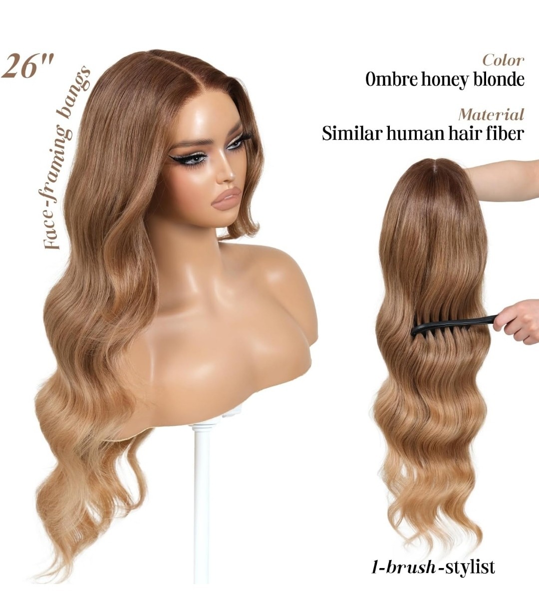 HD Lace Front Wig Human Hair Blend Highlights Wavy Curly Honey BROWN Blonde