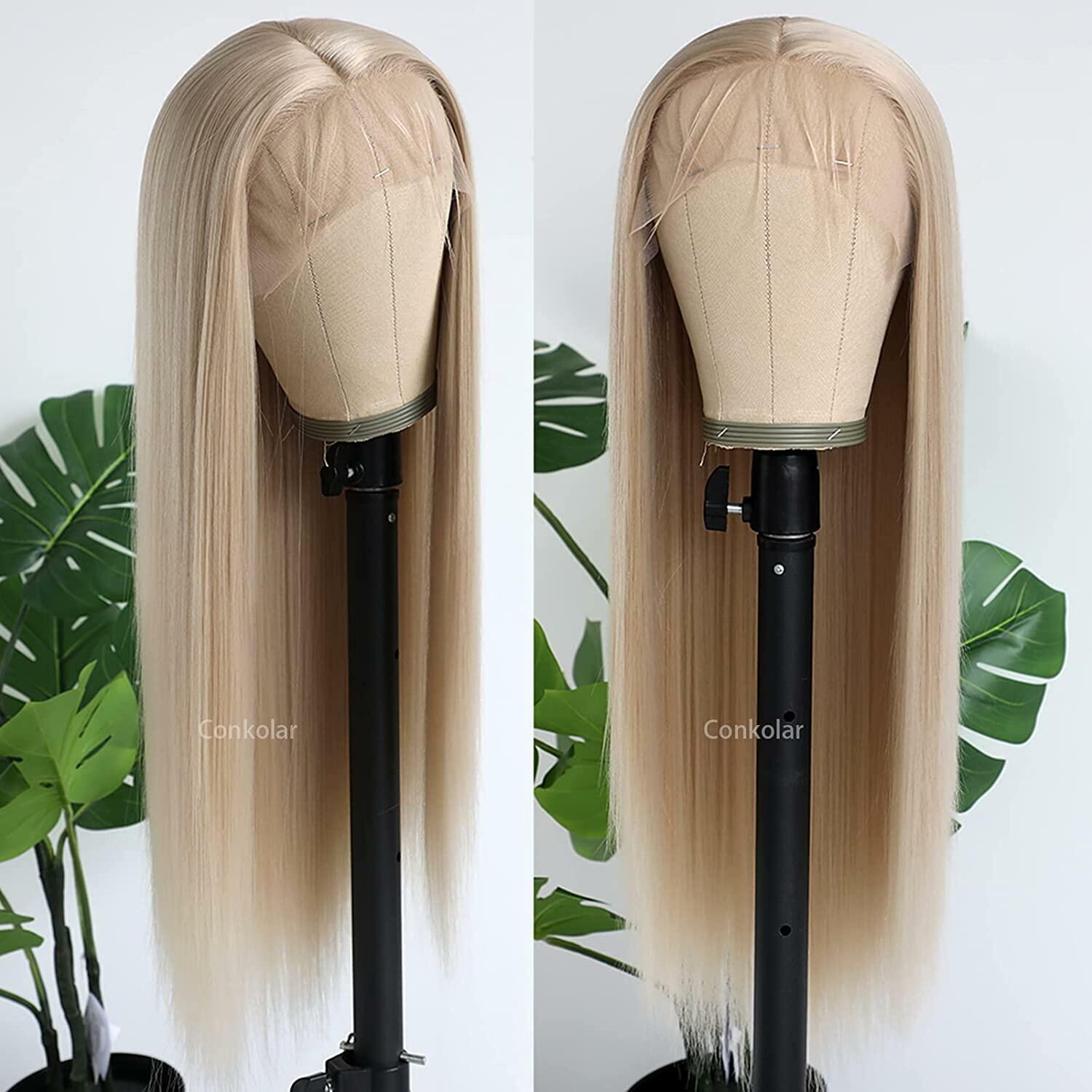 Heat Resistant Synthetic Lace Front Wigs Ash Blonde Long Straight Hair Wig Women
