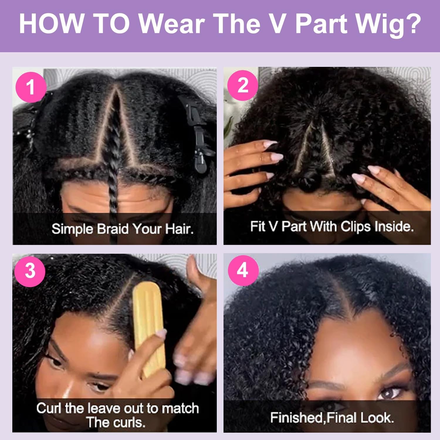20″ Afro Curly V Part Wig – Glueless Human Hair, 180% Density, Kinky Curly, Natu