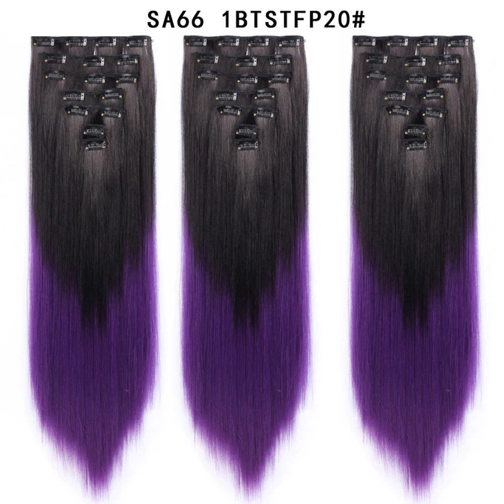 Ombre Black Blonde 22 Inch 16 Clips Synthetic Straight Clip In Hair Extensions