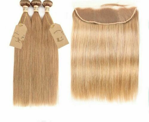 12A HONEY BLONDE 27# BRAZILIAN VIRGIN HAIR 3/4BUNDLES+FRONTAL STRAIGHT 390/490g