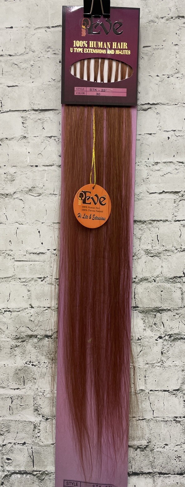 i-tip 22″ #30 Auburn Extensions Straight Human Hair Eve New 10 Pc