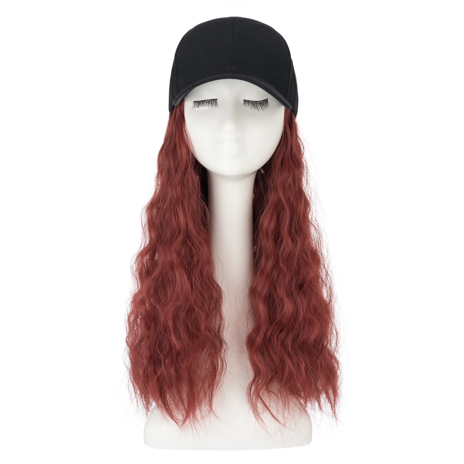 Instant Style Long Curly Cap Wig Adjustable Baseball Hat with Attached Hair