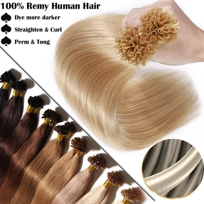 Keratin Pre Bonded Nail U Tip Remy Real Human Hair Extensions Full Head Thick 1g