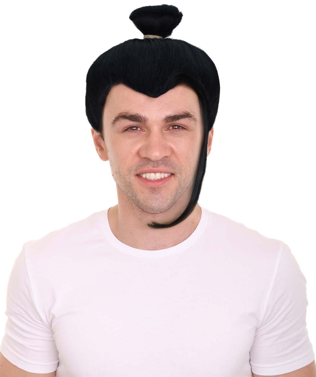 Adult Men’s Striking Black Anime Villain Wig With A Bun I Synthetic I HM-1627