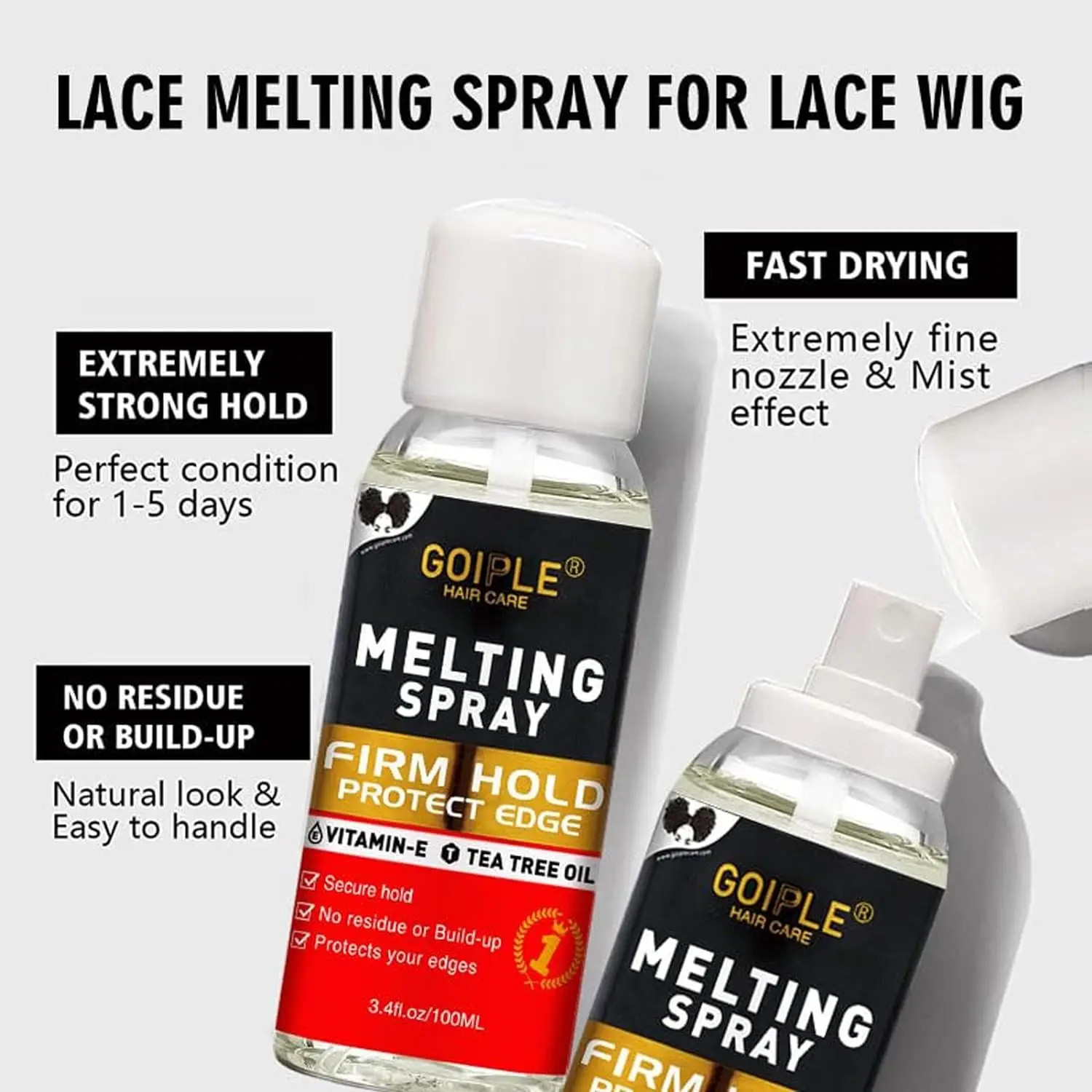 Goiple Lace Melting Spray Kit with Wig Glue Hair Wax Stick Waterproof Strong Hol