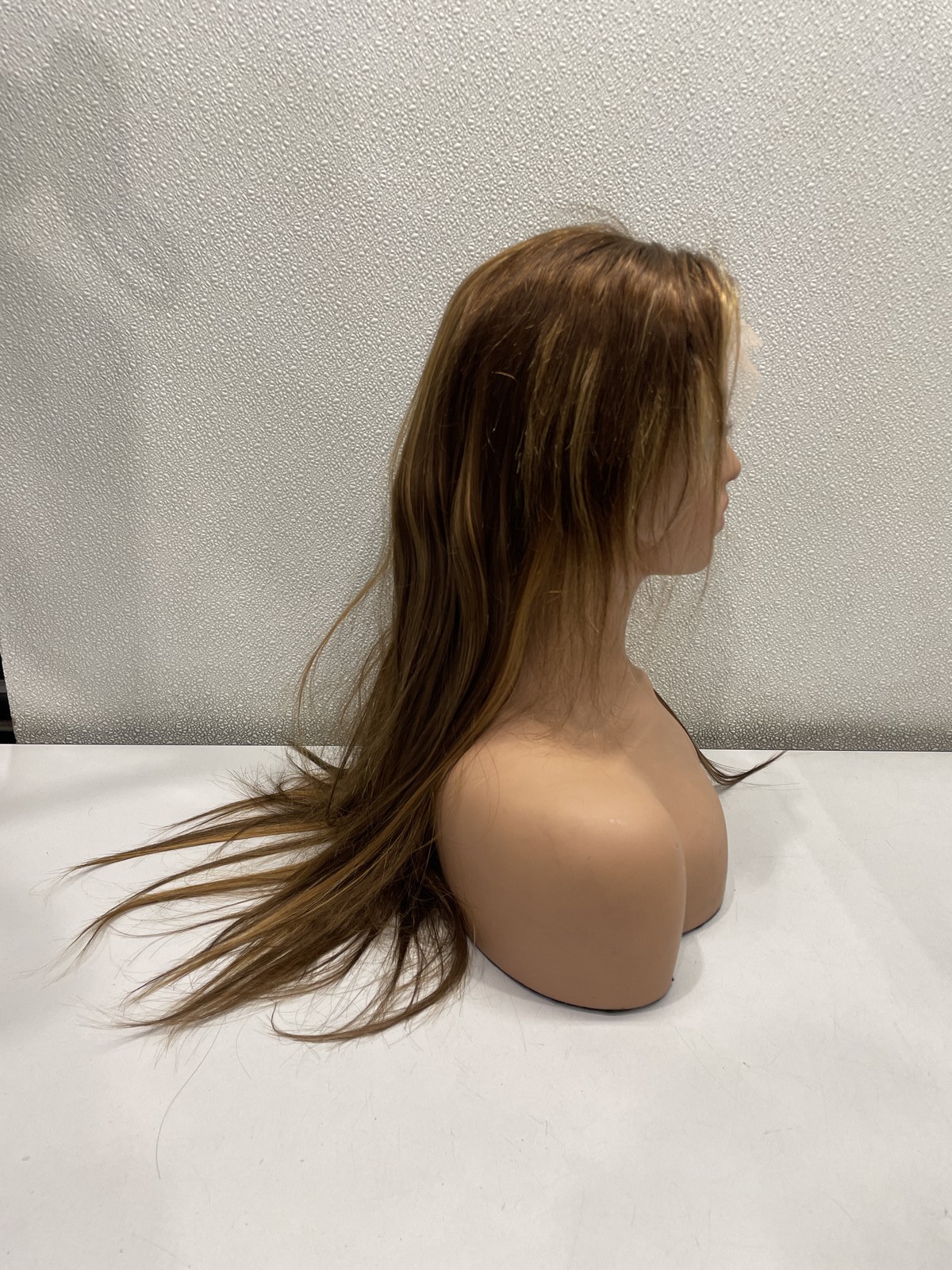 Brown With Highlights Straight Human Hair Blend Glueless Lace Front Wig, 24″