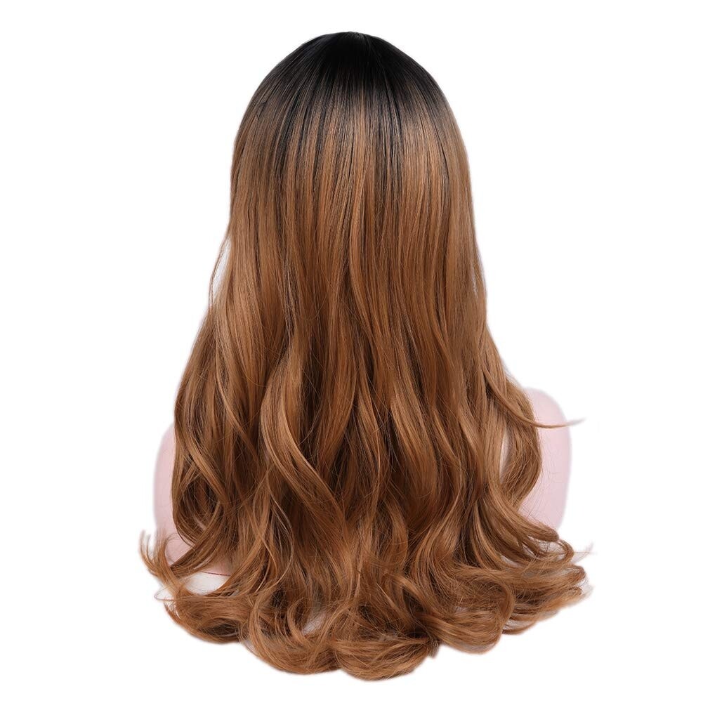 24in Black to Brown Ombre Long Wavy Wig for Women Heat Resistant Synthetic Party