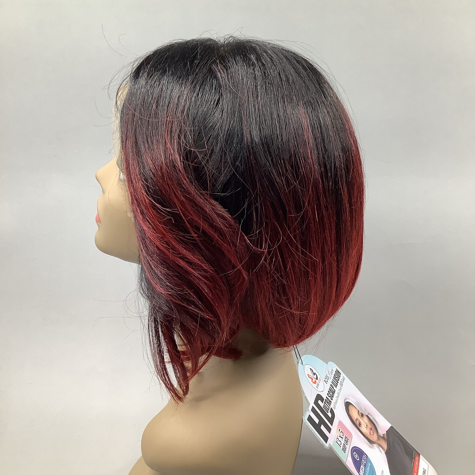 Luna Wig TTL1B/RDBG Dark Root Red Curtain Bang Bob HD 13×5 Lace Front Synthetic