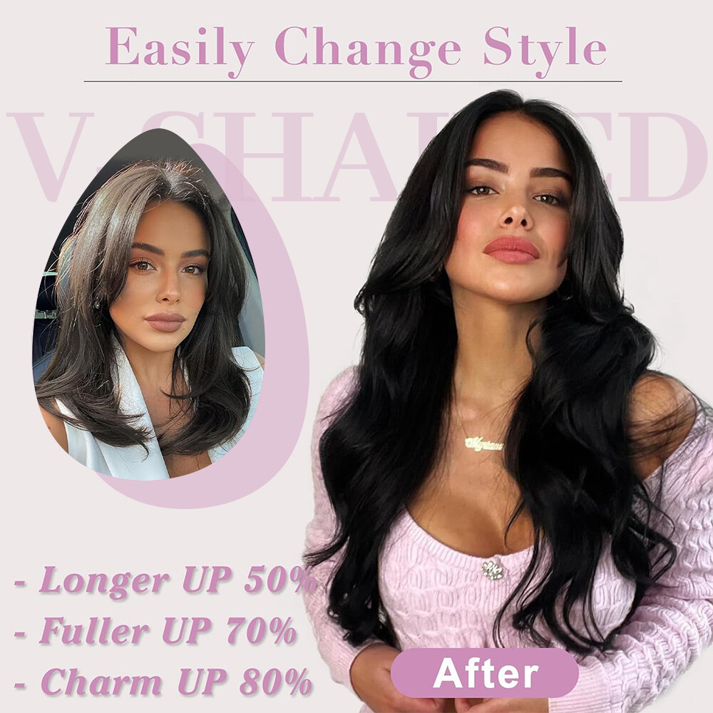One Piece Thick Weft Clip in Real Remy Human Hair Extensions Full Head V-Shape