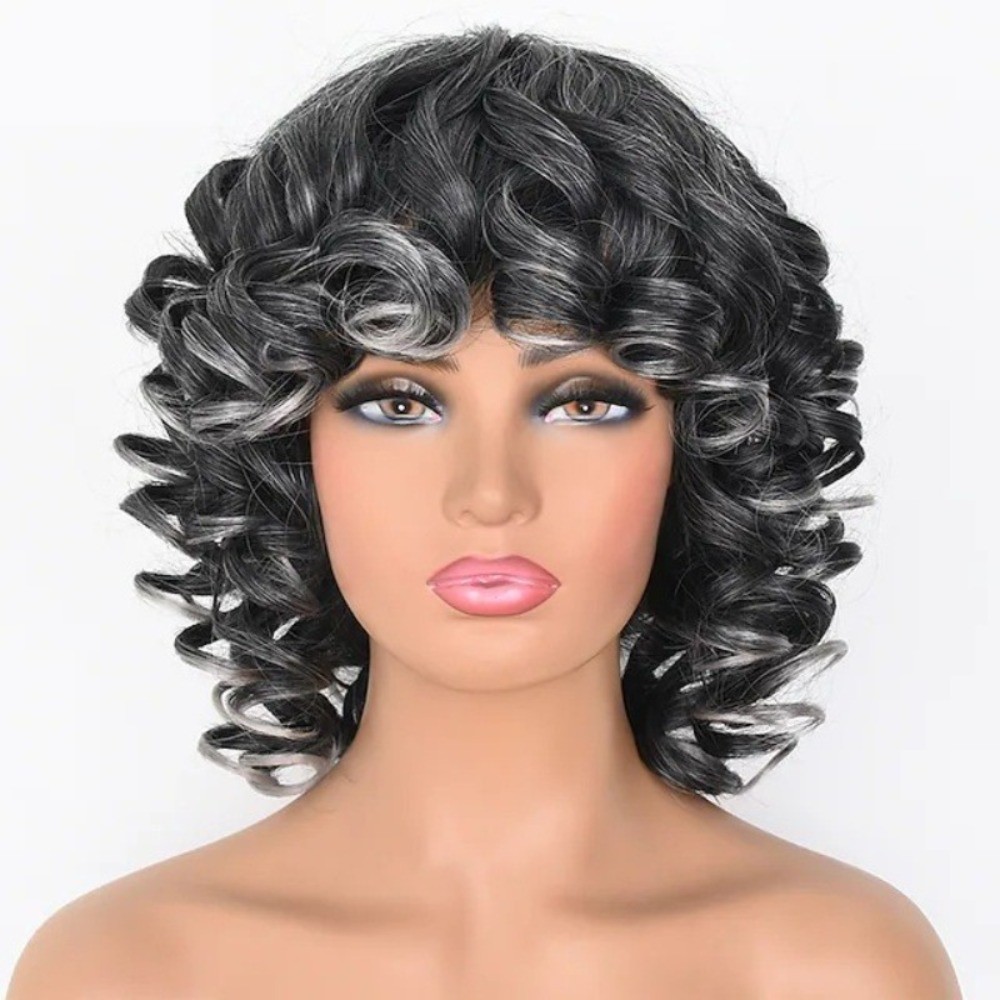 Multi-color Short Afro Kinky Curly Wig Synthetic Full Head Wig For African Women