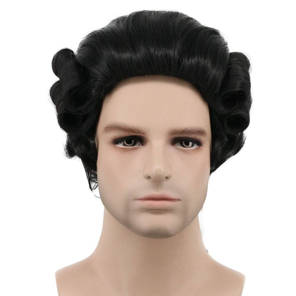 Grey White Baroque Curly Lawyer Judge Wig Men’s Colonial Costume Heat Resistant