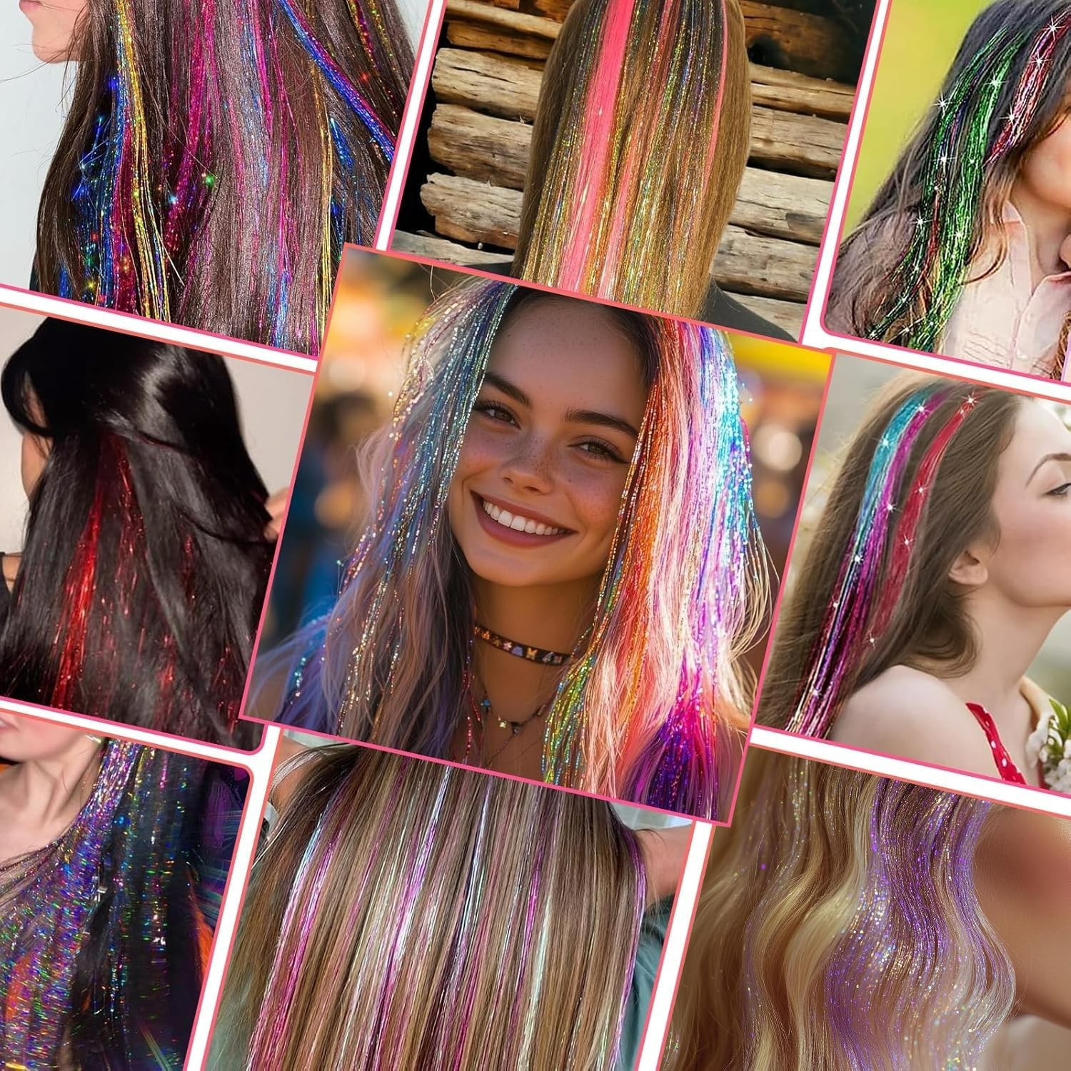 Clip In Glitter Tinsel Hair Extensions 19.7 Inch Perfect for Kid Girl Teens Gift