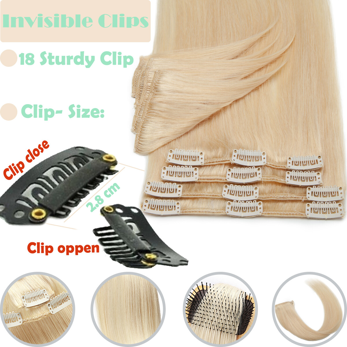 Highlight Clip In 100% Remy Human Hair Extentions 8PCS Full Head CLEARANCE Weft