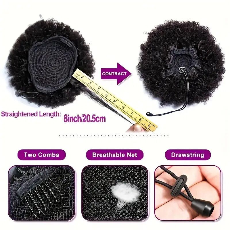 Clip in Human Afro Puff Drawstring Ponytail Bun Scrunchie Updo Chignon Hairpiece