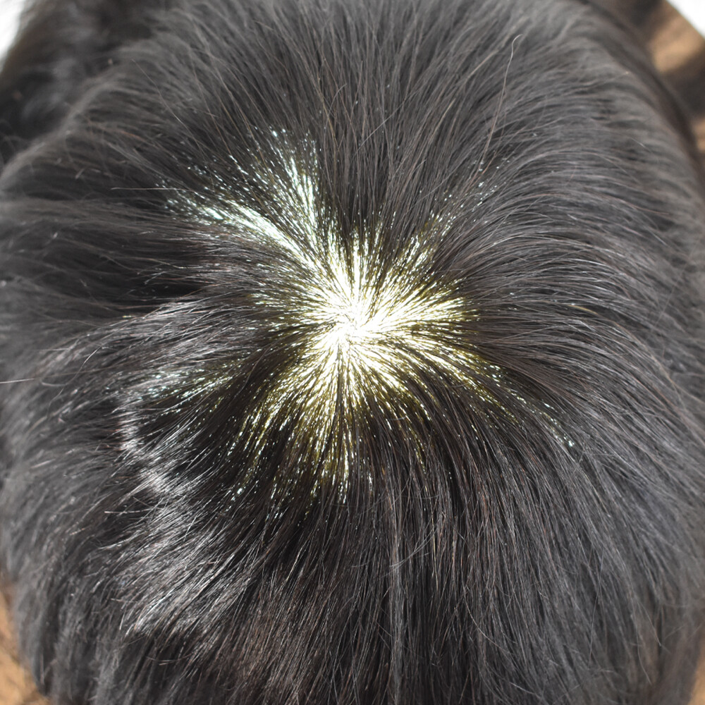 Full Poly Skin Mens Toupee 0.08mm PU Human Hair System Replacement Wig for Men