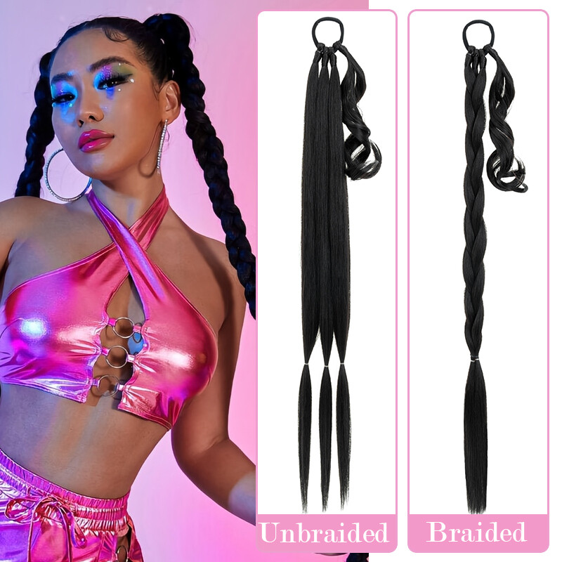 US 100% Natural As Human False Braided Ponytail Wrap On Hair Extensions Hair Tie
